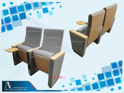 เก้าอี้ห้องเธียรเตอร์มีแผ่นรองเขียน ด้านหลังพนักพิงและพื้นนั่งไม้เคลือบ PU